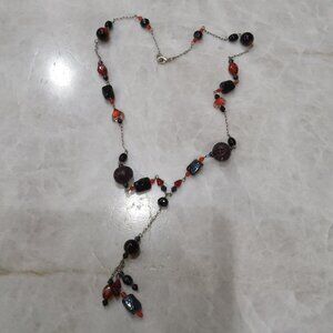 Beaded Chain Necklace with Pendant Maroon Orange